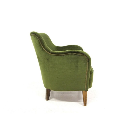Image 1 of Vintage beuken en fluwelen fauteuil, Zweden 1950