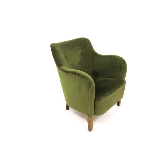 Image 1 of Vintage beuken en fluwelen fauteuil, Zweden 1950