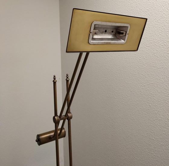 Image 1 of Verstelbare Vintage Massief Messing Halogeen Vloerlamp Italie 1970