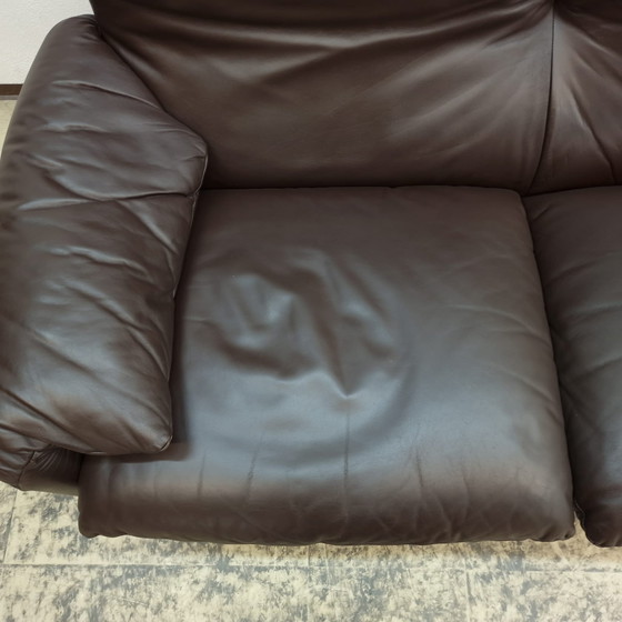 Image 1 of Cassina Maralunga designer sofa lederen bank driezits bruin Magistretti bank