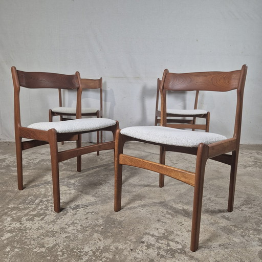 4 vintage Deense eetkamerstoelen jaren 60 teak Bouclé 60s