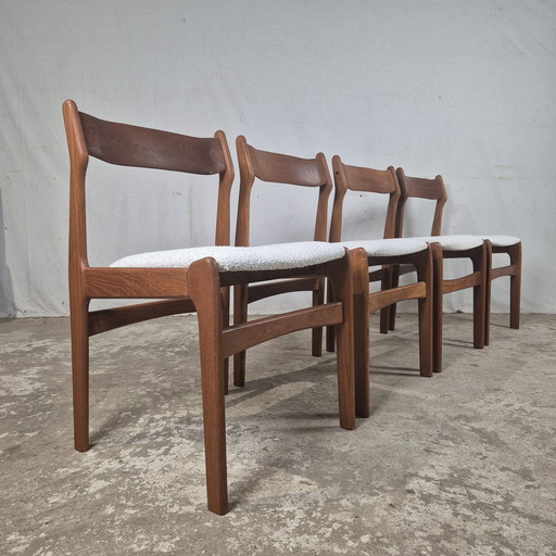 4 vintage Deense eetkamerstoelen jaren 60 teak Bouclé 60s