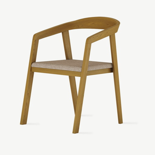 Set Van 6 Eetkamerstoelen - Naturel Hout En Beige Zitkussen (Nieuw!)