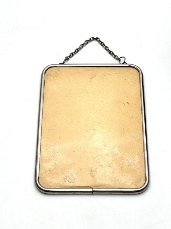 Image 1 of Vintage chromen barberspiegel met ketting 1950S