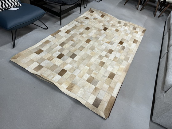 Image 1 of Patchwork Koeienkleed Leer Tapijt 152x242