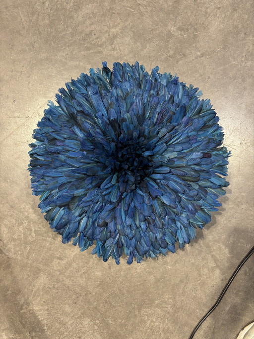 Juju Hoed Blauw 60 Cm - Natuurlijke Veren Wanddecoratie