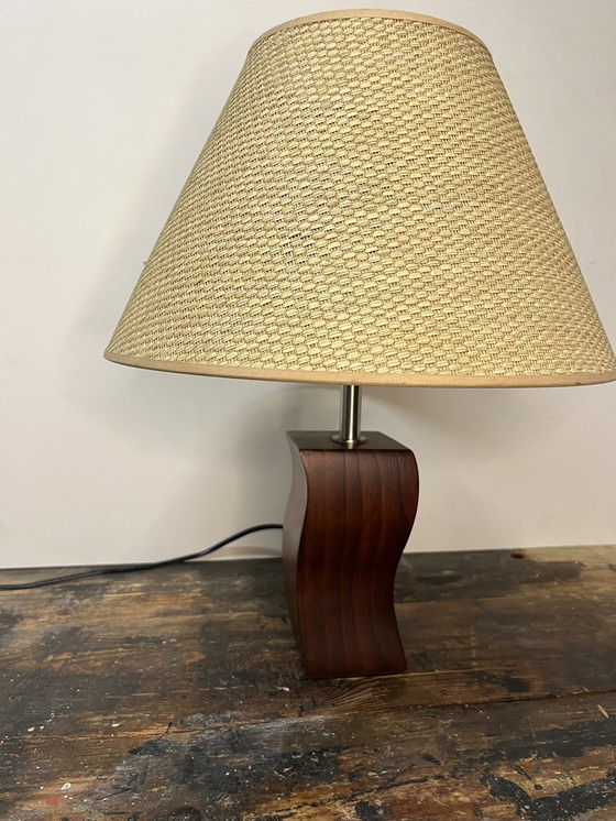 Image 1 of Vintage Post Modern Wave Lamp Met Houten Voet