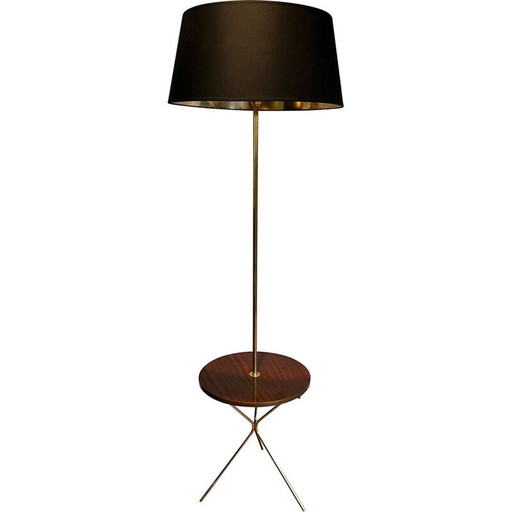 Vintage messing en mahonie vloerlamp, 1940