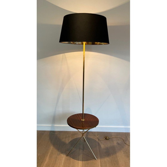 Image 1 of Vintage messing en mahonie vloerlamp, 1940