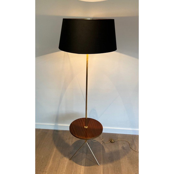 Image 1 of Vintage messing en mahonie vloerlamp, 1940