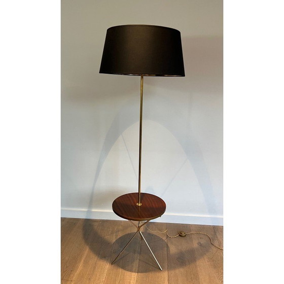 Image 1 of Vintage messing en mahonie vloerlamp, 1940