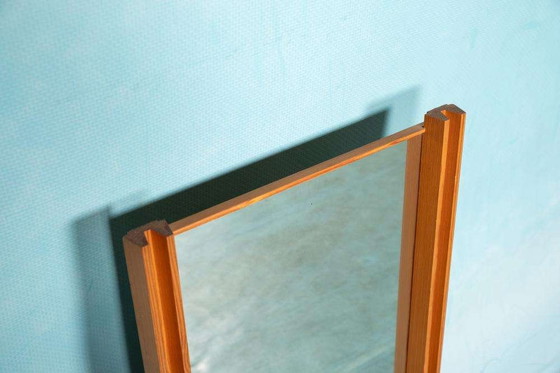 Image 1 of Japandi 70s spiegel vurenhout, minimalist Swedish mirror