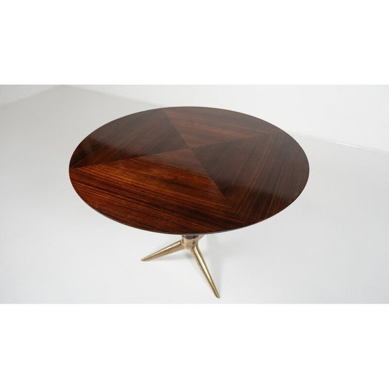 Image 1 of Vintage ronde esdoorn en messing kolomtafel van I.s.a Bergamo, 1950