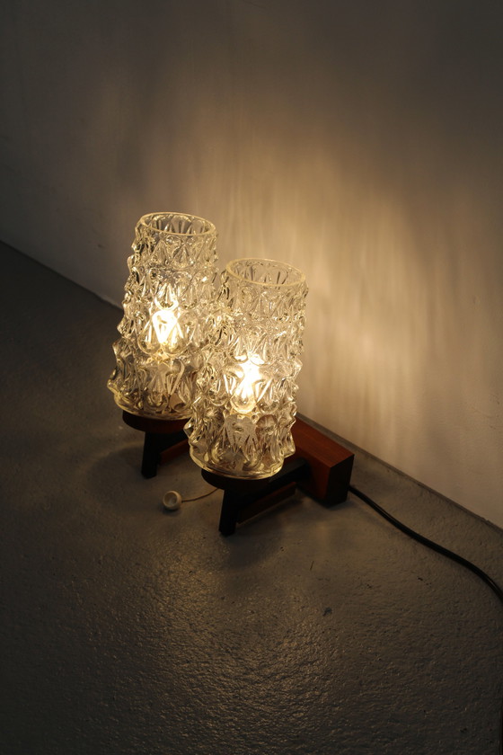 Image 1 of Vintage dubbele wandlamp - hout, glas jaren '60