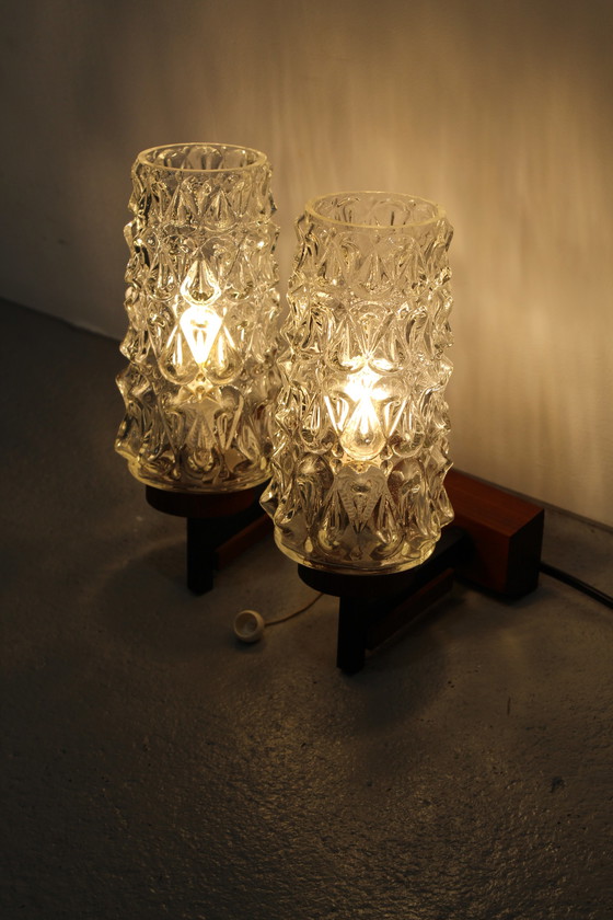 Image 1 of Vintage dubbele wandlamp - hout, glas jaren '60