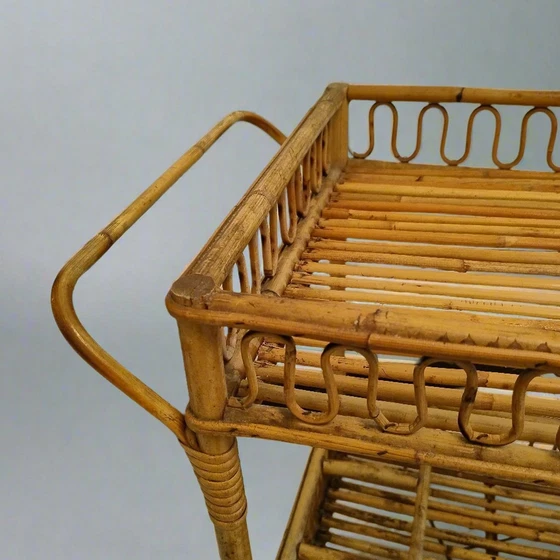 Image 1 of 1960S prachtige bamboe en rotan bar trolley