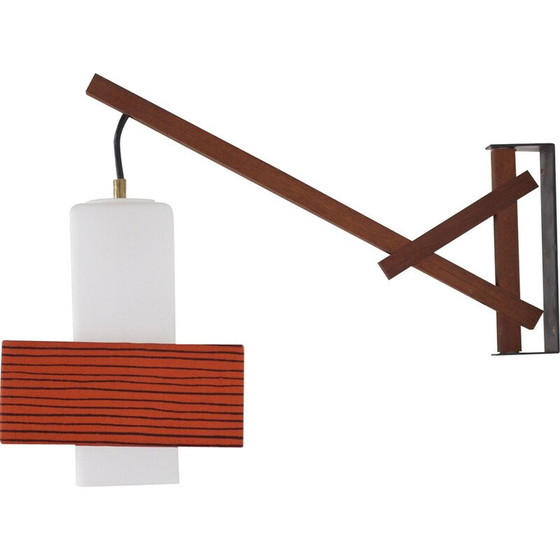 Image 1 of Vintage wandlamp in teakhout en zwart gelakt staal, 1960