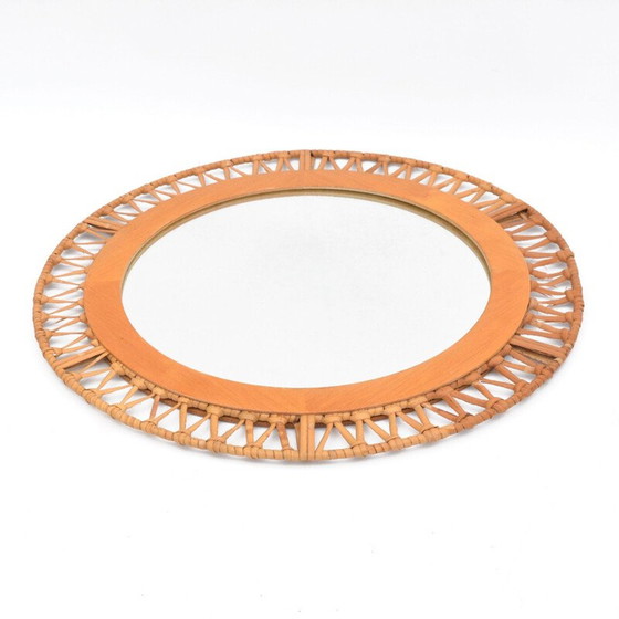 Image 1 of Vintage rieten wandspiegel, Denemarken 1970