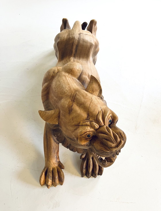 Image 1 of Xl Handbewerkte Houten Tijger 