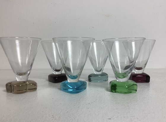 Image 1 of Set Art Deco Gekleurde Glazen Met Bijpassend Dienblad Glas
