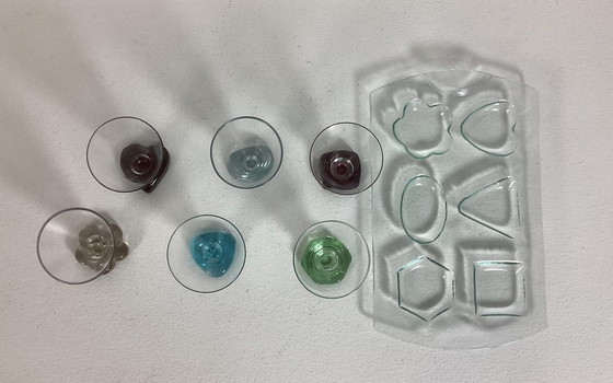 Image 1 of Set Art Deco Gekleurde Glazen Met Bijpassend Dienblad Glas