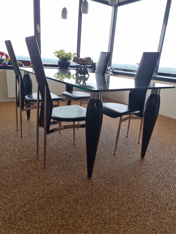 Image 1 of Glazen eettafel met 5x Fasem 44 stoelen