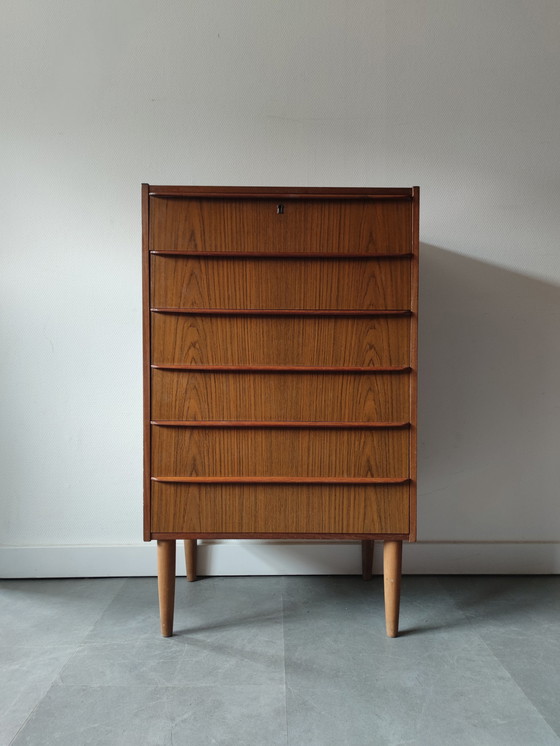 Image 1 of Vintage Deense ladekast in licht teak