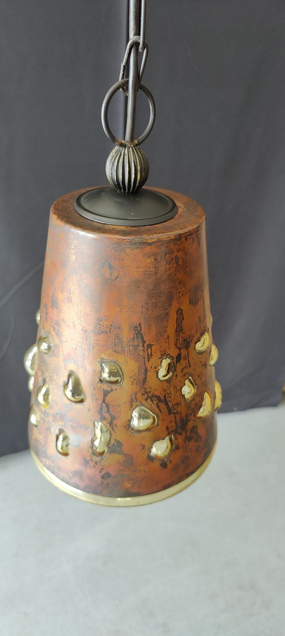 Image 1 of Vintage  Hanglamp Geoxideerd Koper Met Glas