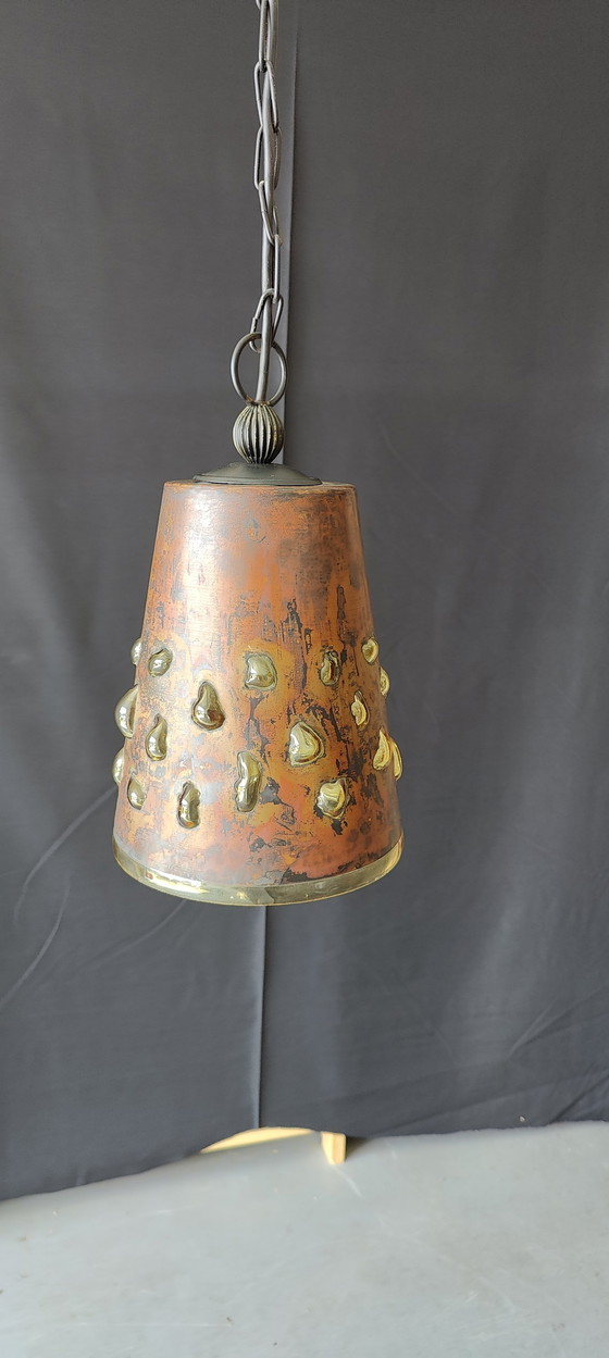 Image 1 of Vintage  Hanglamp Geoxideerd Koper Met Glas