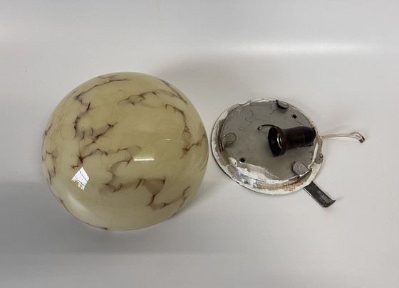 Image 1 of Vintage Plafonnière Gemarmerd Glas Halve Bol Mid Century 