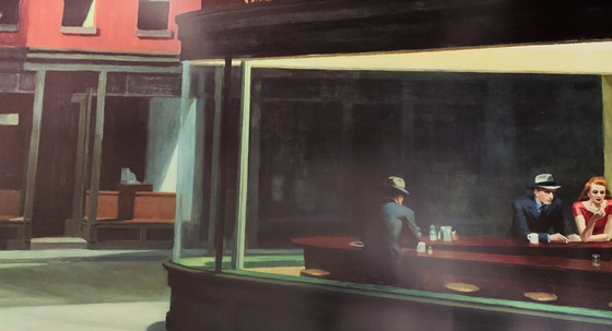 Image 1 of Edward Hopper. Nighthawks 1942 (Olieverf Op Doek). Xxl Formaat 161X100Cm. Gesigneerd In De Plaat.  