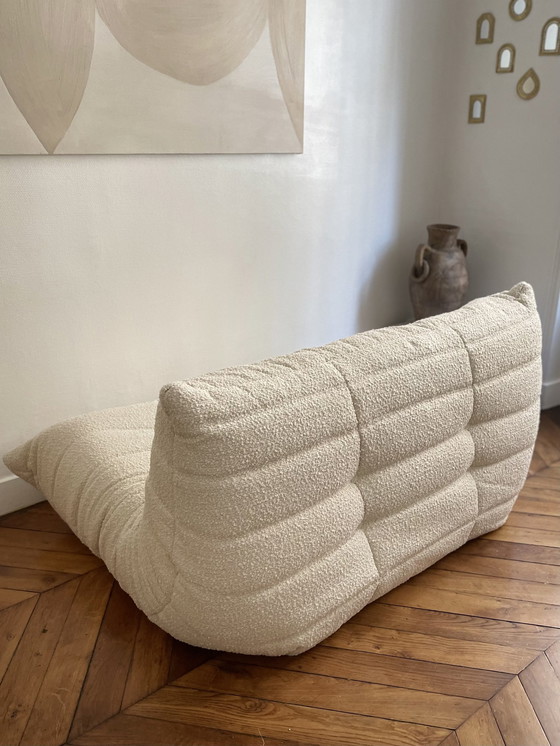 Image 1 of Canapé Banquette 2 Plaatsen Togo Michel Ducaroy Pour Ligne Roset Bouclette Écru Blanc Beige