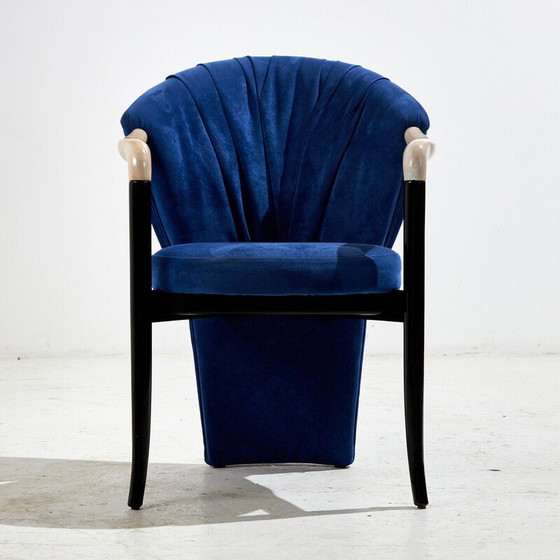 Image 1 of Set van 4 vintage eetkamerstoelen in hout en fluweel van Pietro Costantini, Italië 1980