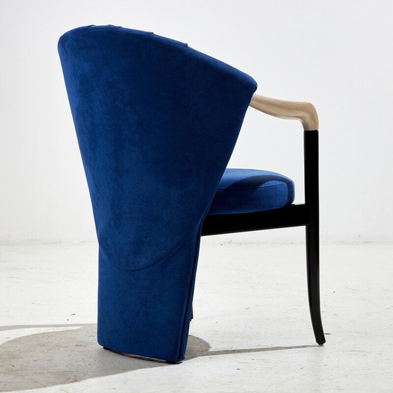 Image 1 of Set van 4 vintage eetkamerstoelen in hout en fluweel van Pietro Costantini, Italië 1980