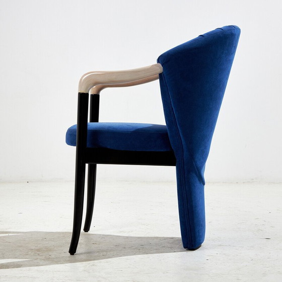 Image 1 of Set van 4 vintage eetkamerstoelen in hout en fluweel van Pietro Costantini, Italië 1980