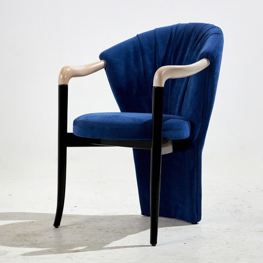 Set van 4 vintage eetkamerstoelen in hout en fluweel van Pietro Costantini, Italië 1980