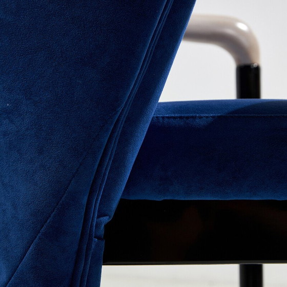 Image 1 of Set van 4 vintage eetkamerstoelen in hout en fluweel van Pietro Costantini, Italië 1980