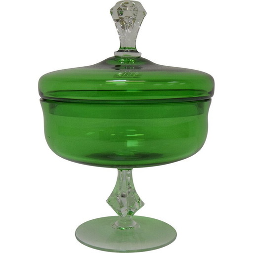 Vintage Art glazen snoepkom van Glasswork Novy Bor, Tsjecho-Slowakije 1960