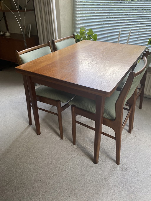 Vintage teak eettafel met 4x stoelen