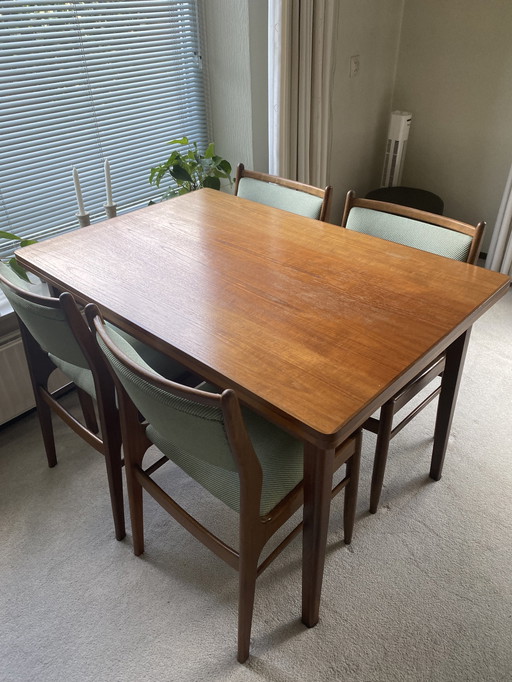 Vintage teak eettafel met 4x stoelen