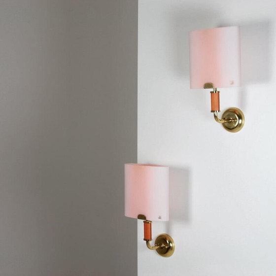 Image 1 of Paar vintage Murano glazen wandlampen van Vetri, Italië 1960