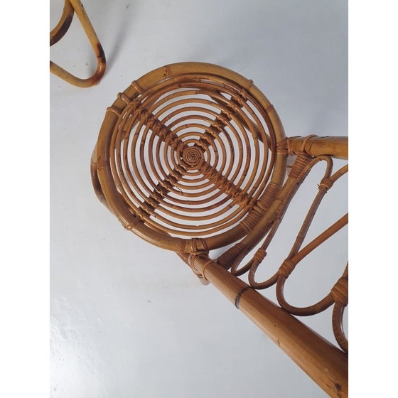 Image 1 of Paar Italiaanse vintage bamboe fauteuils met hoge rugleuning, jaren 1950