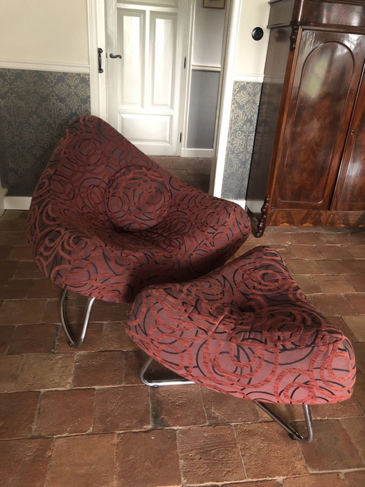 Vintage Fauteuil Met Hocker