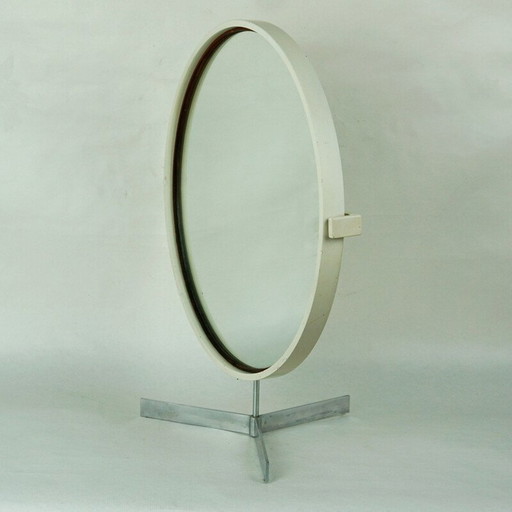 Vintage witte ronde tafelspiegel van Uno en Osten Kristiansson voor Luxus, Zweden 1960