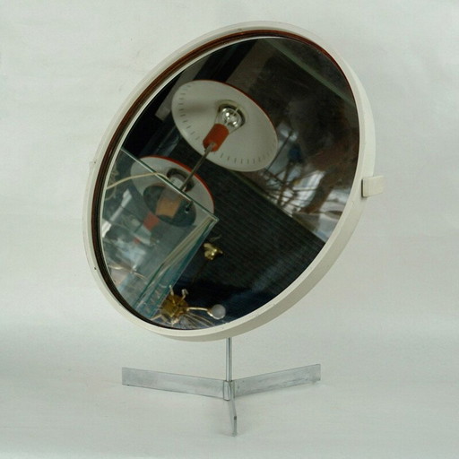 Vintage witte ronde tafelspiegel van Uno en Osten Kristiansson voor Luxus, Zweden 1960