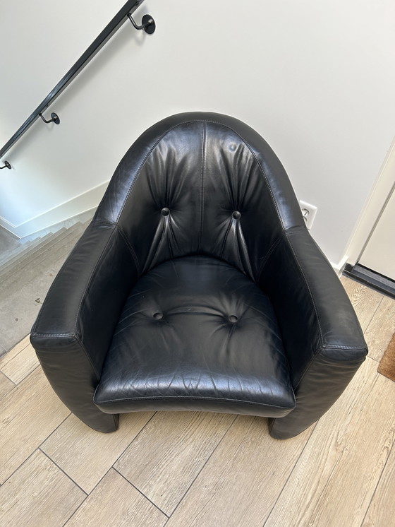 Image 1 of Leolux Carabas Fauteuil Zwart Leer.