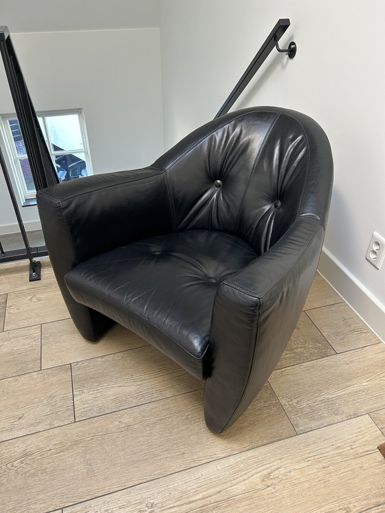 Image 1 of Leolux Carabas Fauteuil Zwart Leer.