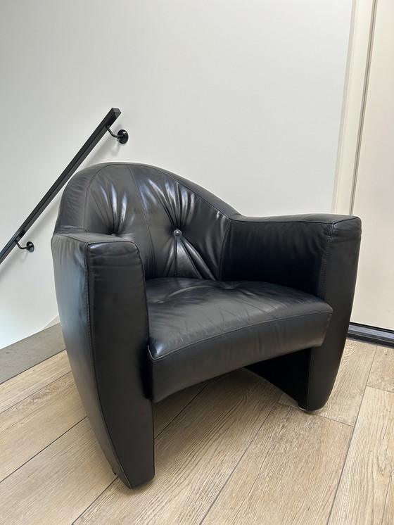 Image 1 of Leolux Carabas Fauteuil Zwart Leer.