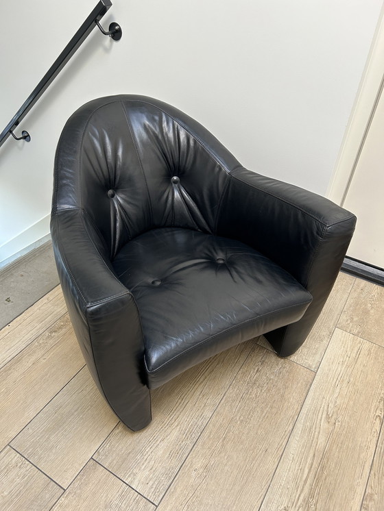 Image 1 of Leolux Carabas Fauteuil Zwart Leer.