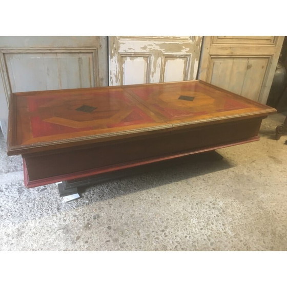 Image 1 of Vintage eiken salontafel met flessenhouder